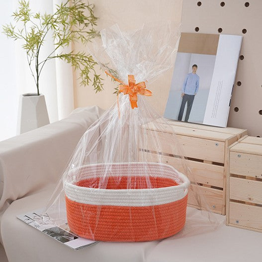Natural storage basket with ribbons