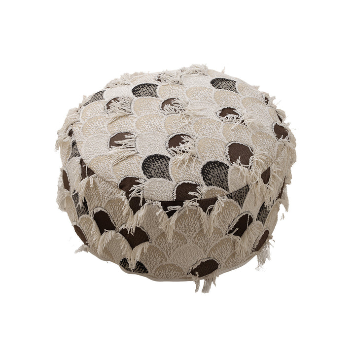Beef woven seat pouf with boho tassels and textured tufted surface