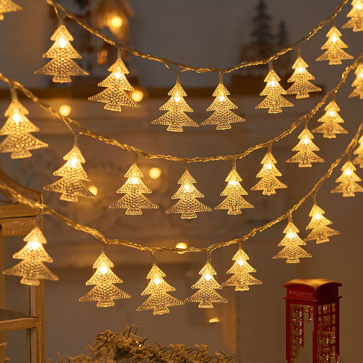 Christmas tree and snowflake LED lights string battery-operated acrylic ornament garland