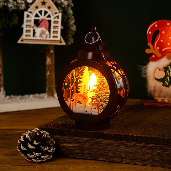 Nostalgic Christmas lantern with inviting deer scene