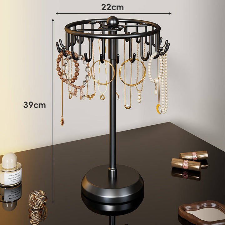 Tiered Rotating Jewelry Tree Organizer with Multi-Arm Hooks and Ring Tray