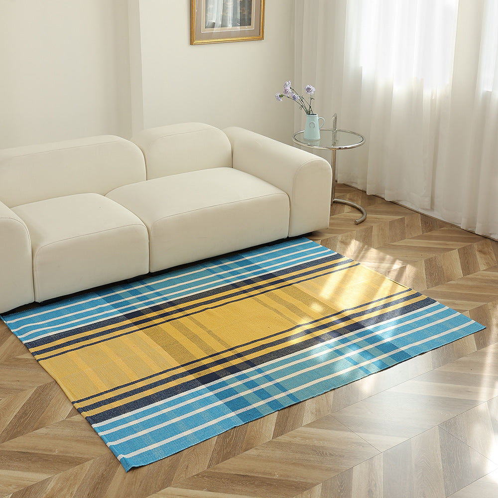 Striped flat woven carpet for living room with low pile and modern striped pattern