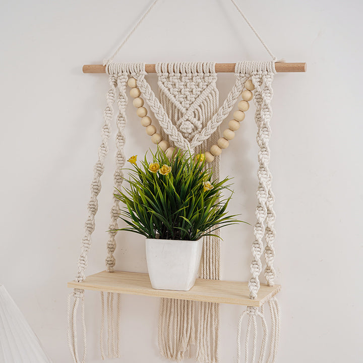 Macramé Wall Shelf with Decorative Beads