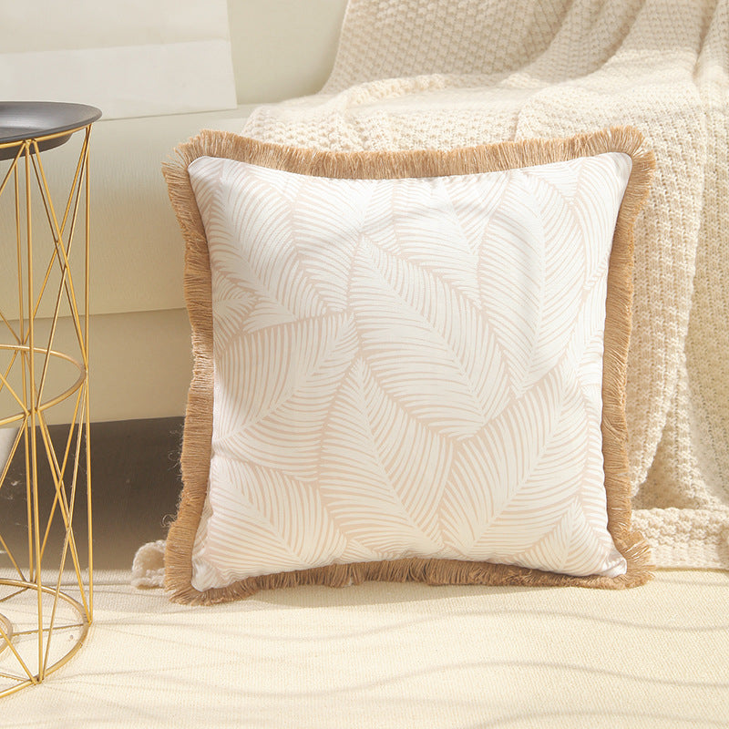 Decorative Fringe Leaf Print Throw Pillow