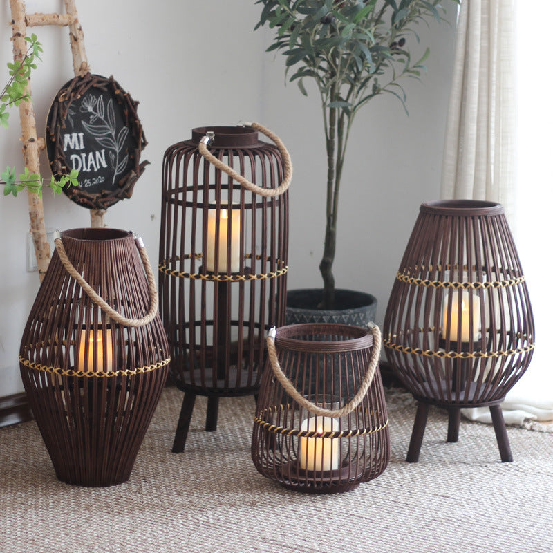 Stylish lantern made of rattan with wooden frame