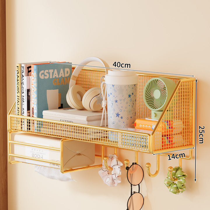 Wall-mounted mesh storage shelf