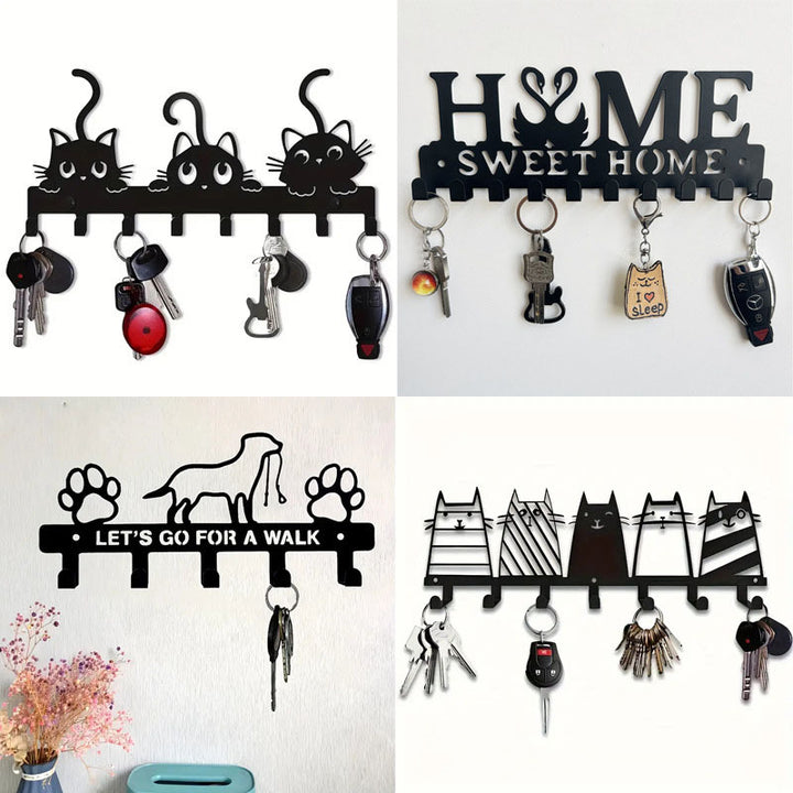 Metal key holder with cat design