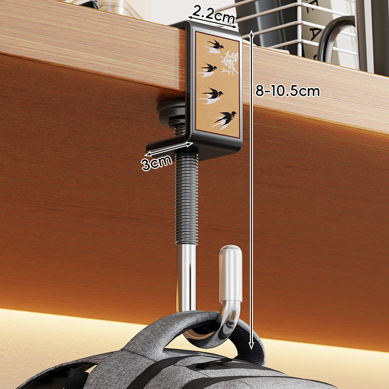 Adjustable Screw-On Under-Desk Hanging Hook with Leather Accent