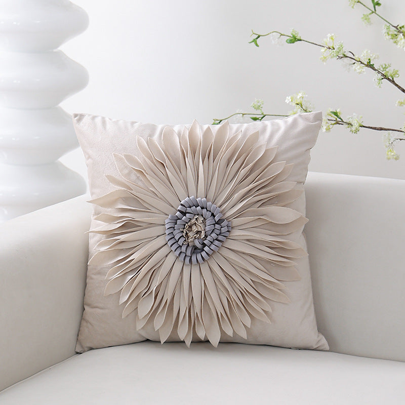 Decorative flower cushion with 3D flower applique
