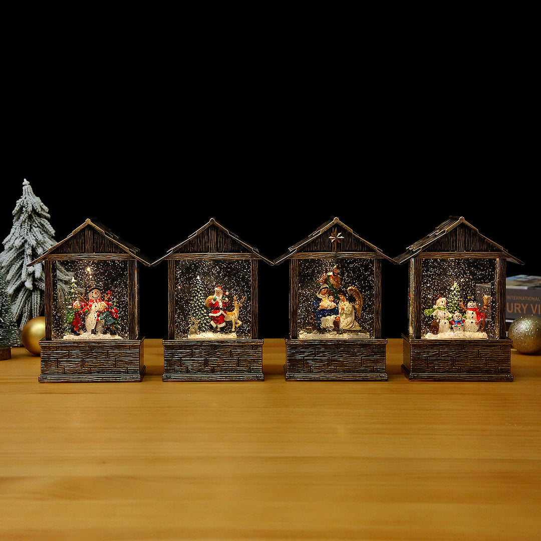 Nostalgic snow globe decoration with Santa Claus and children