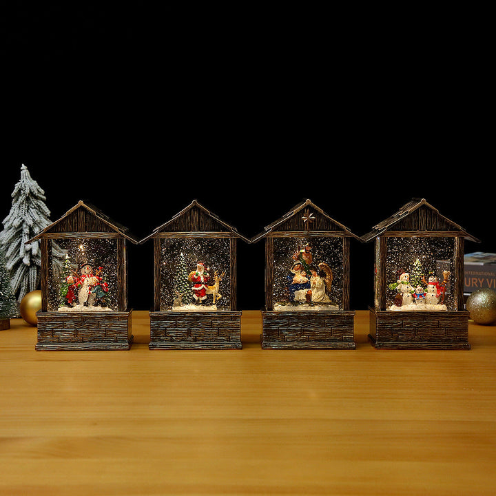 Nostalgic snow globe decoration with Santa Claus and children