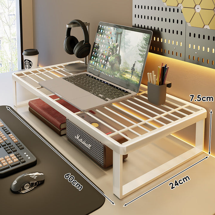 Ventilated Metal Grid Laptop & Monitor Riser with Under-Storage Shelf