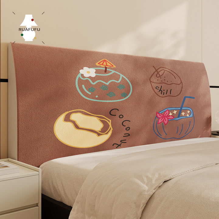 Quilted Decorative Headboard Cover Protector with Tropical Coconut Print