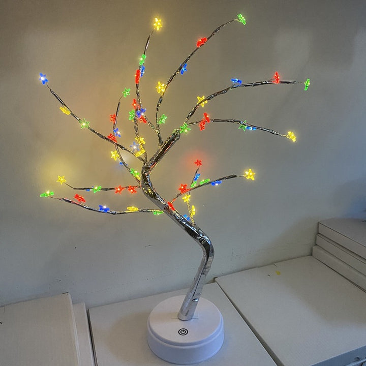 Star-decorated LED branch table lamp with warm micro dimmable lights