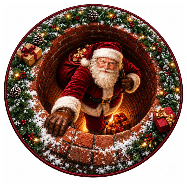 Festive Santa Claus Themed Round Mat for Home