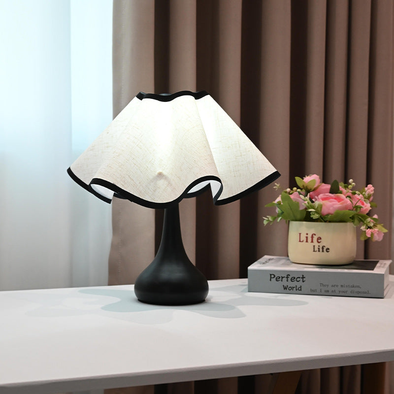 Elegant ruffled fabric shade nightstand lamp