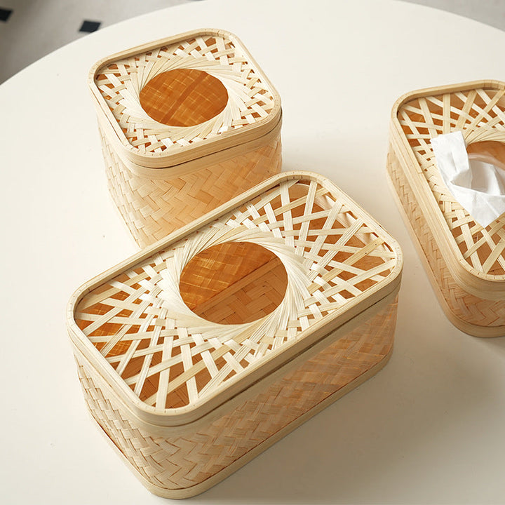 Rectangular storage basket with woven structure