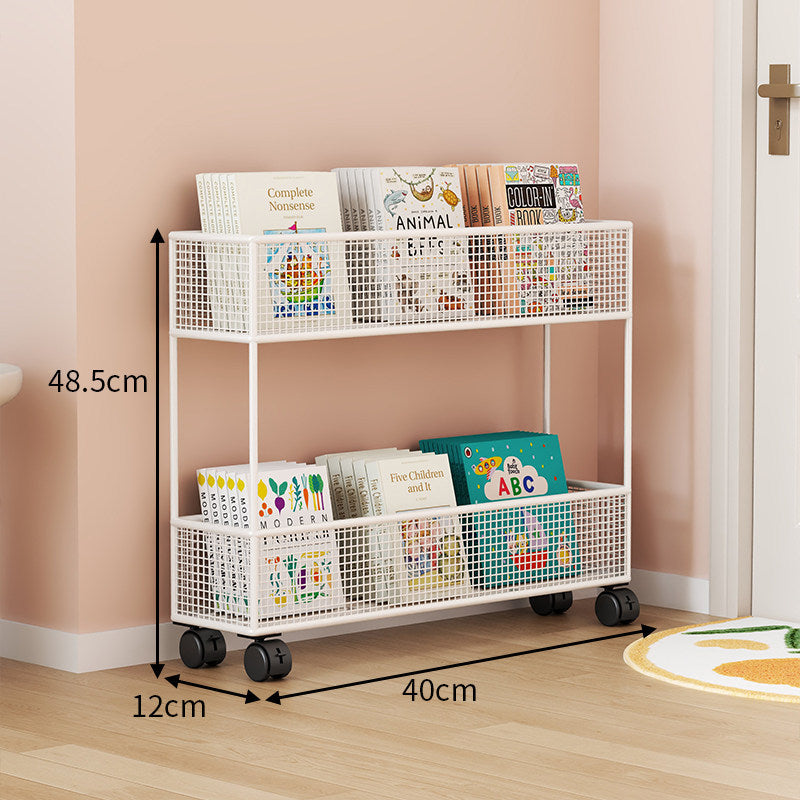 Industrial Metal Mesh Four-Tier Narrow Bookshelf Organizer