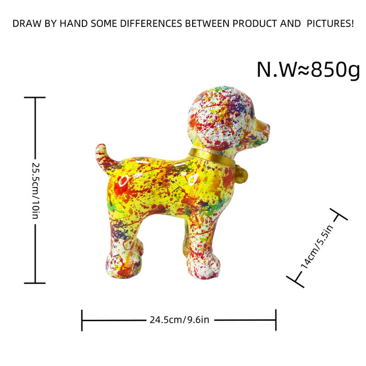 Artistic dog sculpture with colorful design