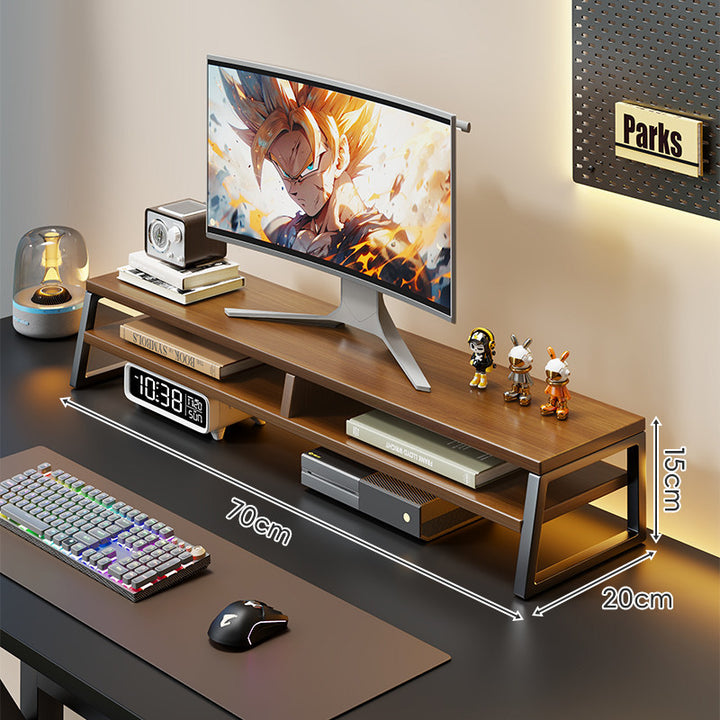 Wooden Monitor Riser with Metal Frame Elevated Desktop Shelf