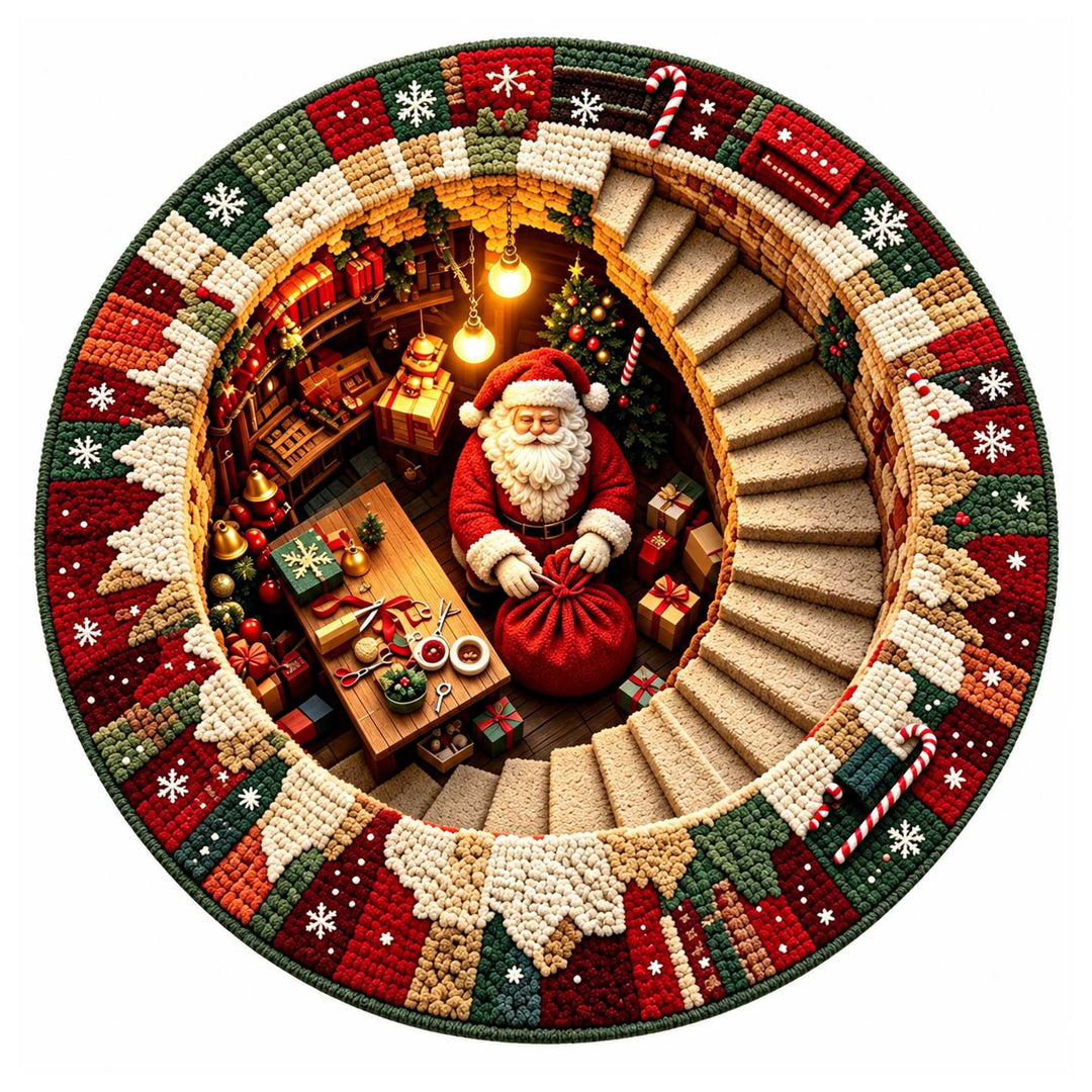 Festive Santa Claus Themed Round Mat for Home