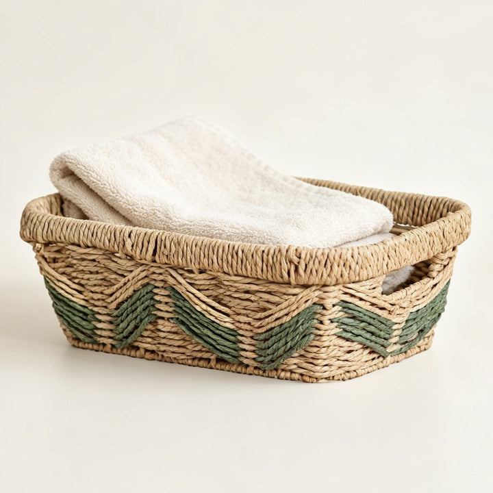 Handmade storage basket with decorative pattern