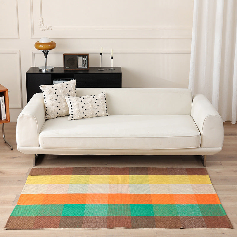 Striped Flat-Woven Cotton Rug in Kilim Style