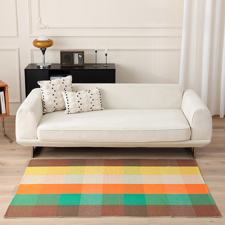 Striped Flat-Woven Cotton Rug in Kilim Style