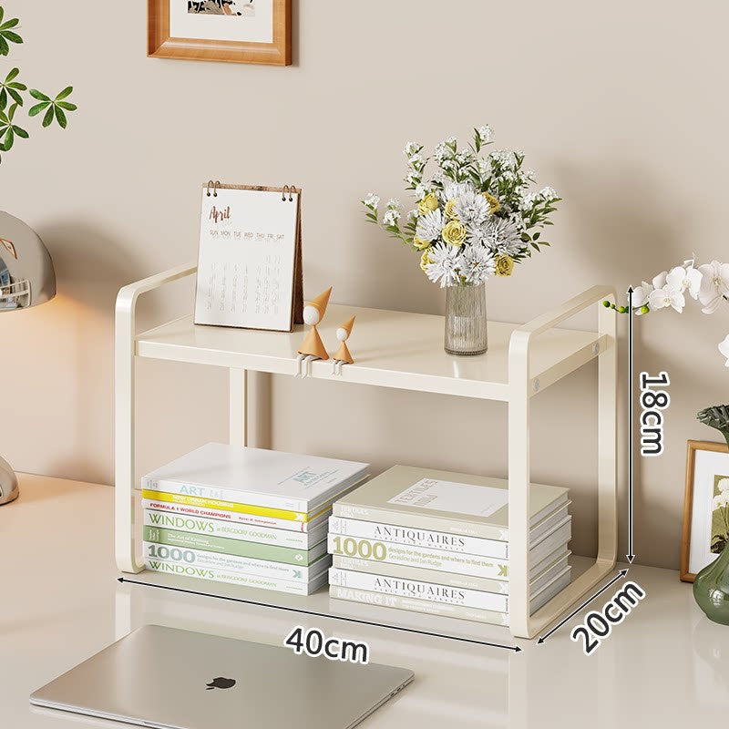 Compact Metal Desktop Shelf Riser with Raised Platform and Open Under-Storage