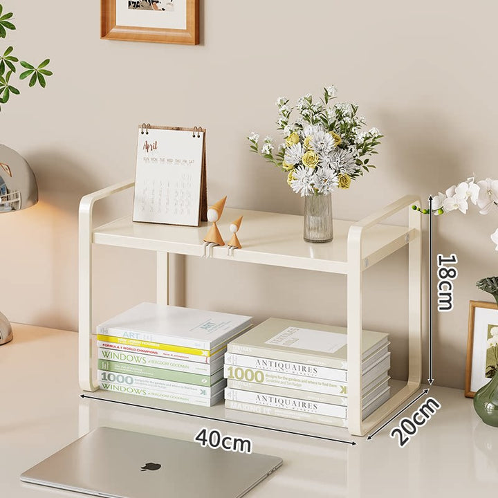 Compact Metal Desktop Shelf Riser with Raised Platform and Open Under-Storage