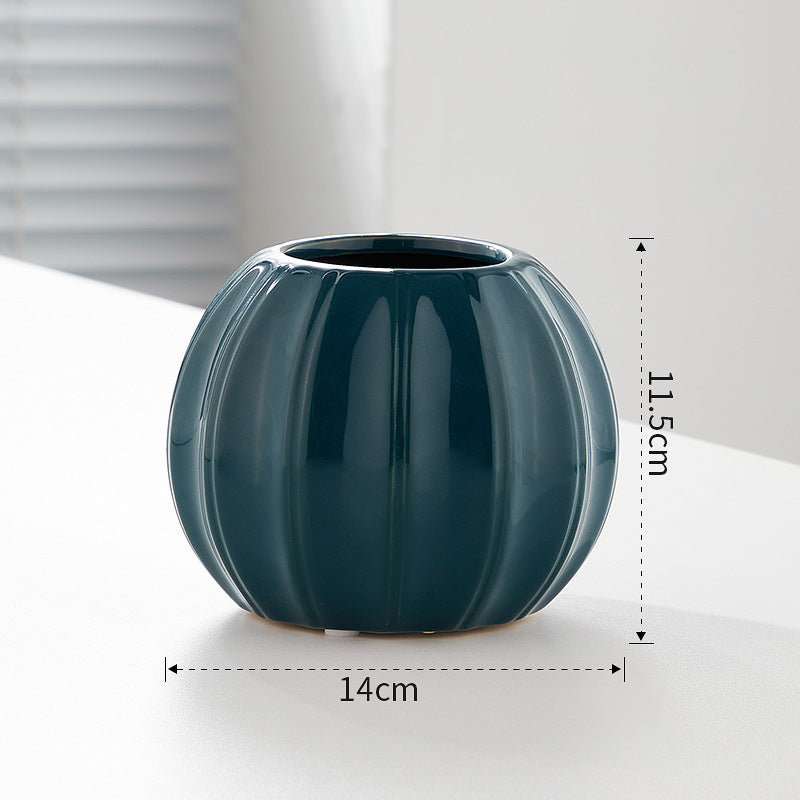 Decorative ceramic vase with modern ribbed design