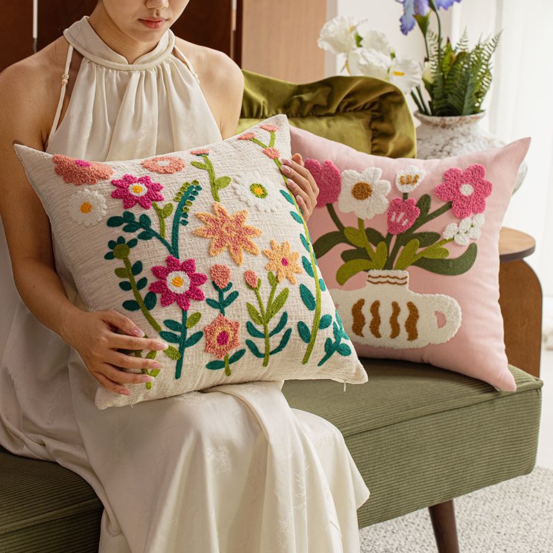 Embroidered Floral Cushion Cover