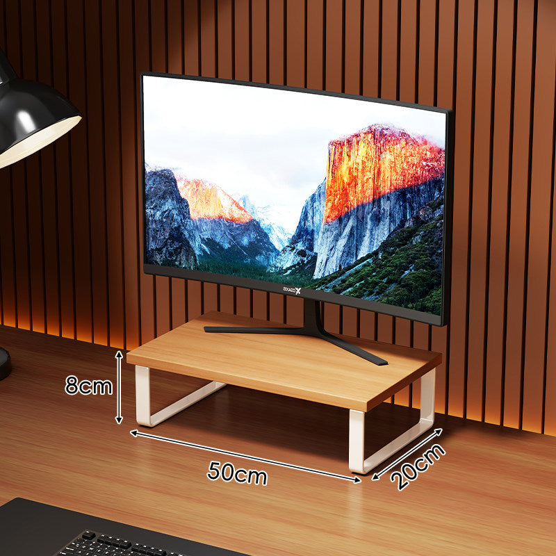 Compact Wooden Monitor Riser with Metal Frame and Under-Shelf Storage