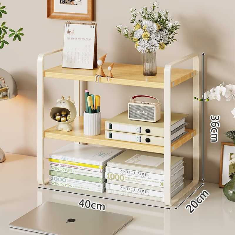Compact Metal Stacked Desk Shelf Organizer with Open Frame Elevated Display