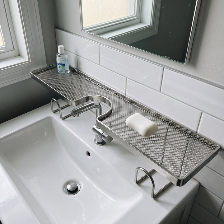 Over-Sink Double Grid Cosmetic Shelf with Faucet Clearance Wall-Mounted Vanity Organizer