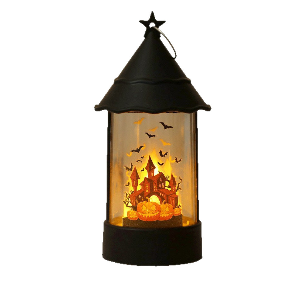Halloween LED Lantern with Animated Haunted House Diorama