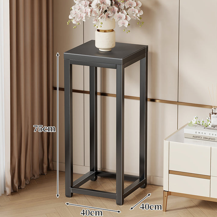 Tall Marble-Top Decorative Plant Pedestal with Slim Metal Frame
