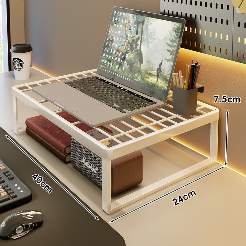 Ventilated Metal Desk Riser Shelf with Open Grid Surface and Under-Storage