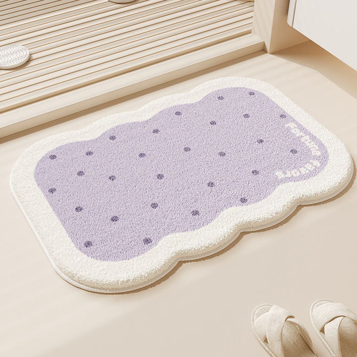 Scalloped-Edge Plush Absorbent Non-Slip Bath Rug with Cookie Motif