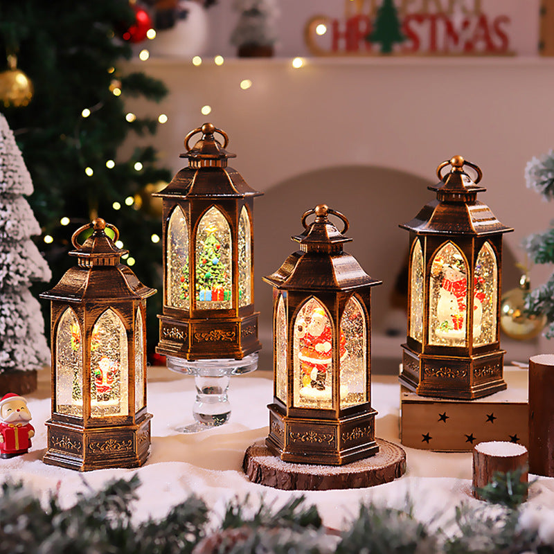 Nostalgic Christmas lantern with snowman scene