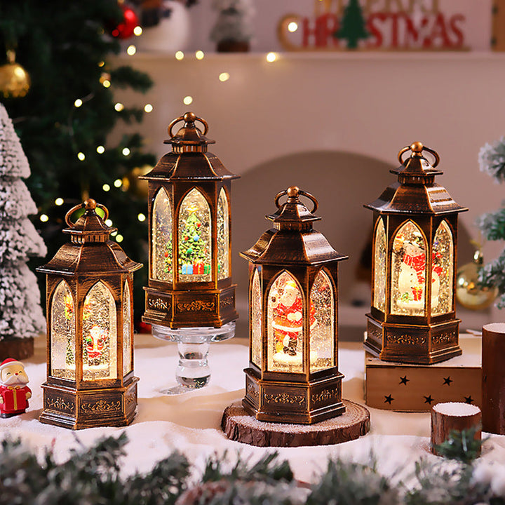 Nostalgic Christmas lantern with snowman scene