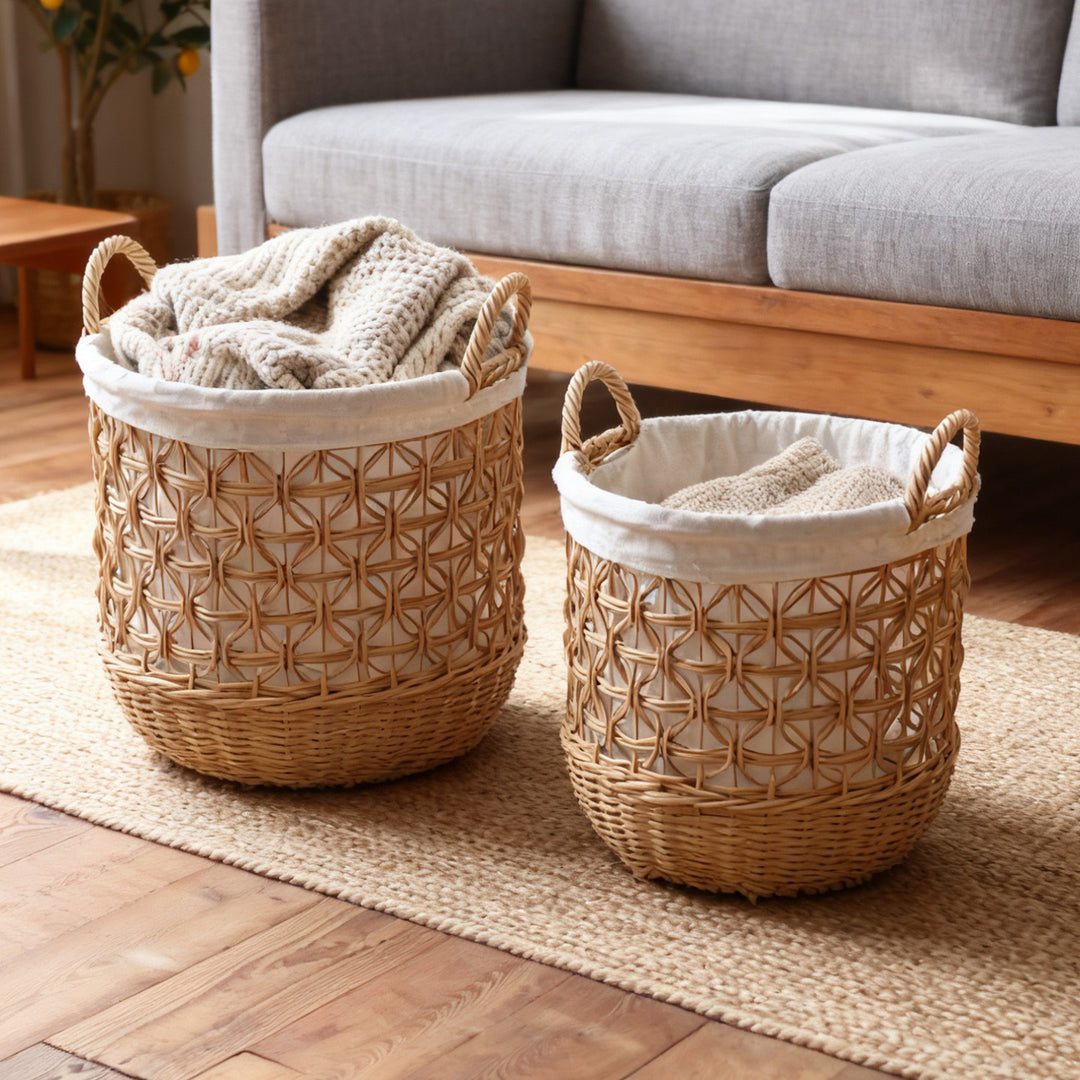 Handwoven storage basket made of natural material