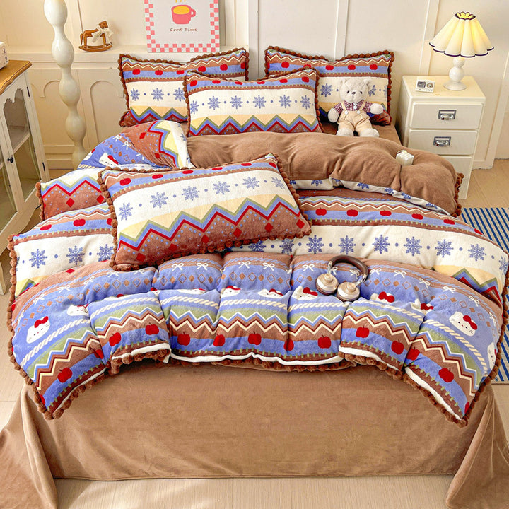 Plush Floral Print Bedding Set