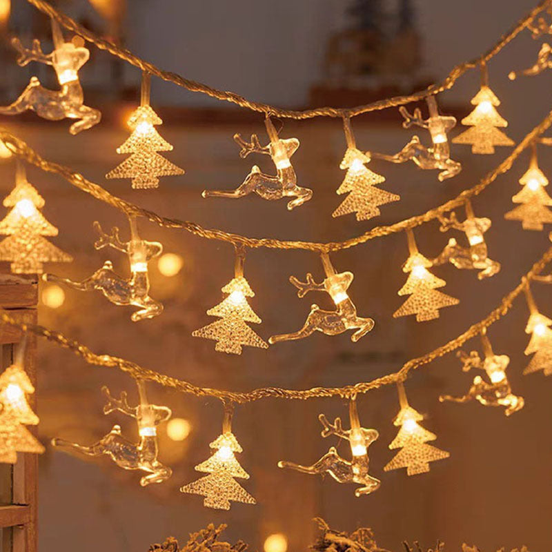 Christmas tree and snowflake LED lights string battery-operated acrylic ornament garland