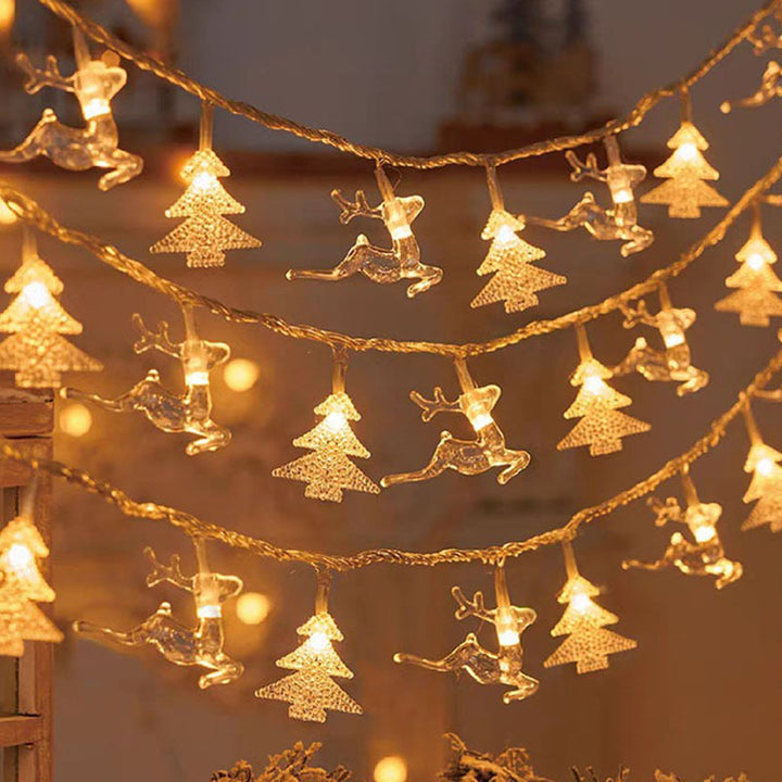 Christmas tree and snowflake LED lights string battery-operated acrylic ornament garland