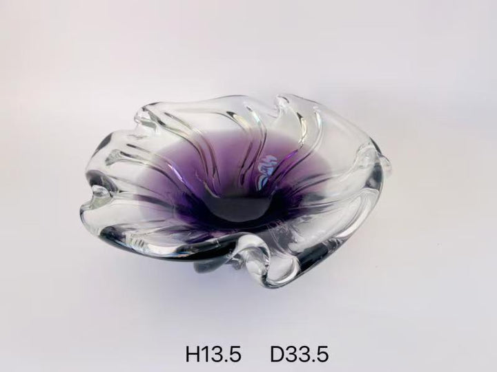 Artisanal Fluted Gradient Mouth-Blown Glass Decorative Centerpiece Bowl