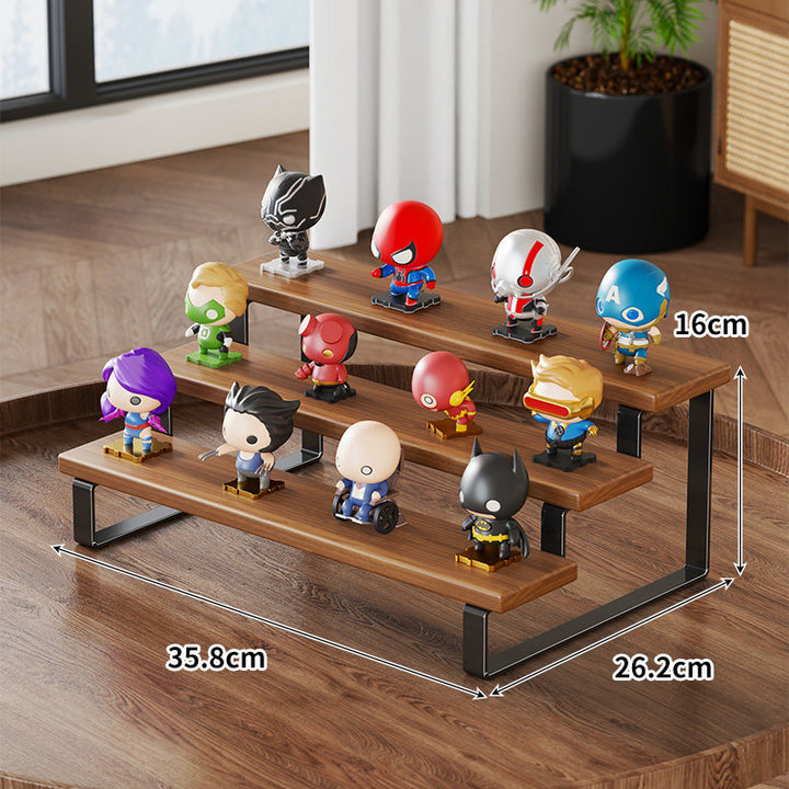 Four-Tier Wooden Collectible Figurine Display Riser with Metal Frame