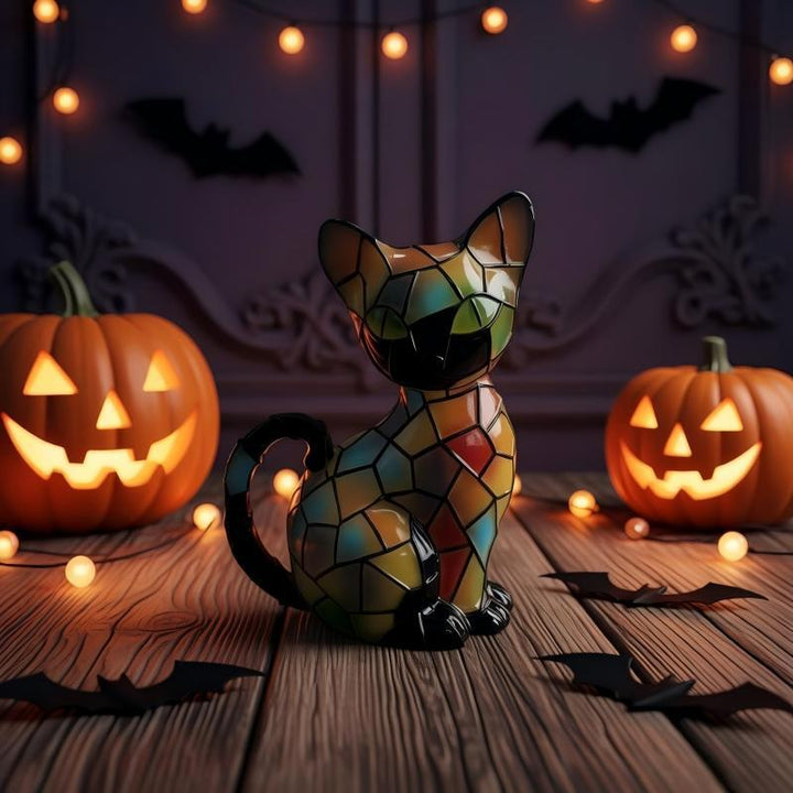 Decorative cat figurine in mosaic design