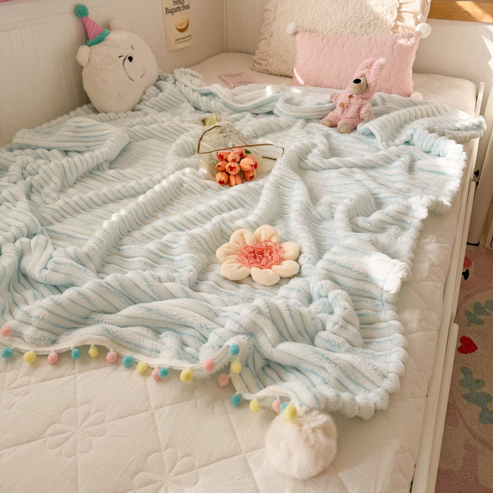 Plush Pom-Pom Edged Throw Blanket
