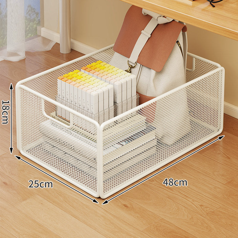 Under-Desk Mesh Rolling Storage Basket with Locking Swivel Casters and Integrated Carry Handle